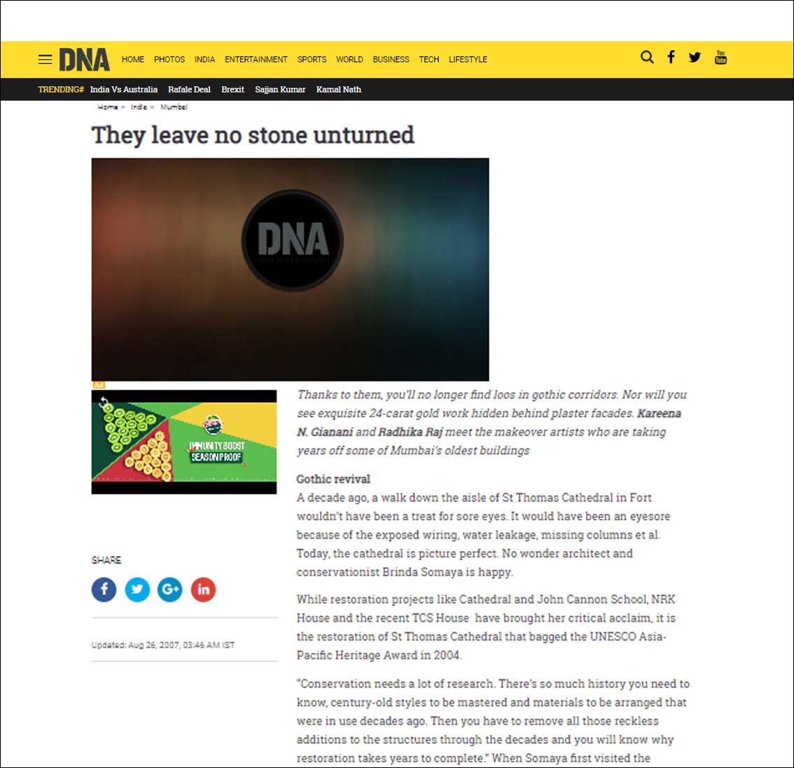 They leave no stone unturned , DNA India - August 2007